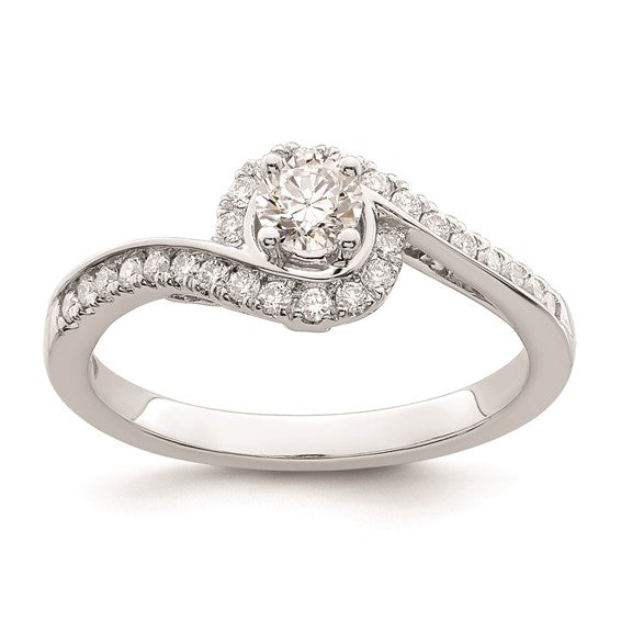 14k White Gold By-Pass (Holds 1/4 carat (4.00mm) Round Center) 1/4 carat Diamond Semi-mount Engagement Ring