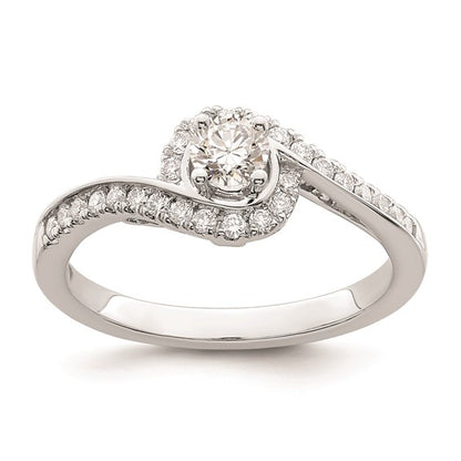 14k White Gold By-Pass (Holds 1/4 carat (4.00mm) Round Center) 1/4 carat Diamond Semi-mount Engagement Ring