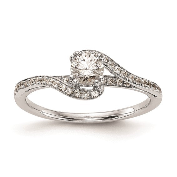 14k White Gold By-Pass (Holds 1/3 carat (4.5mm) Round Center) 1/6 carat Diamond Semi-mount Engagement Ring