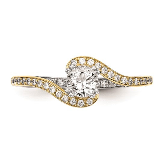 14k Two-tone By-Pass (Holds 1/3 carat (4.5mm) Round Center) 1/6 carat Diamond Semi-mount Engagement Ring