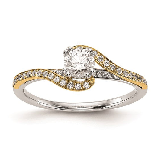 14k Two-tone By-Pass (Holds 1/3 carat (4.5mm) Round Center) 1/6 carat Diamond Semi-mount Engagement Ring