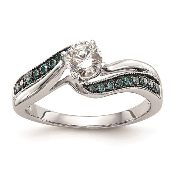 14k White Gold By-Pass (Holds 1/3 carat (4.3mm) Round Center) 1/6 carat Blue Diamond Semi-mount Engagement Ring