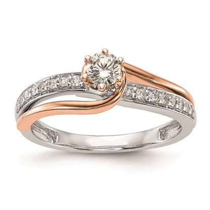 14k Two-Tone By-Pass (Holds 1/4 carat (4.1mm) Round Center) 1/8 carat Diamond Semi-mount Engagement Ring