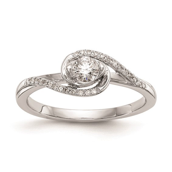 14k White Gold By-Pass (Holds 1/6 carat (3.6mm) Round Center) 1/15 carat Diamond Semi-mount Engagement Ring