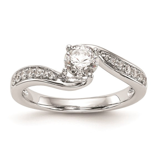 14k White Gold By-Pass (Holds 1/2 carat (5.2mm) Round Center) 1/6 carat Diamond Semi-mount Engagement Ring