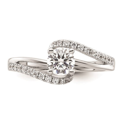 14k White Gold By-Pass (Holds 1/2 carat (5.1mm) Round Center) 1/4 carat Diamond Semi-mount Engagement Ring