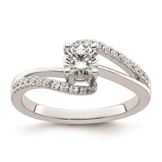 14k White Gold By-Pass (Holds 1/2 carat (5.1mm) Round Center) 1/4 carat Diamond Semi-mount Engagement Ring