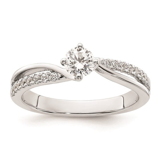 14k White Gold By-Pass (Holds 1/3 carat (4.5mm) Round Center) 1/6 carat Diamond Semi-mount Engagement Ring