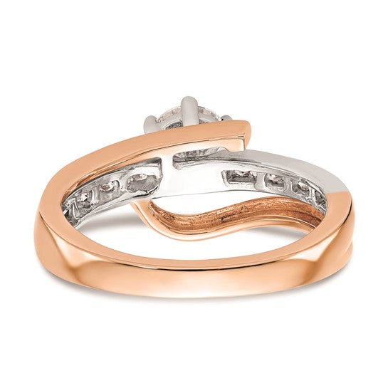 14k White and Rose Gold By-Pass Peg Set 1/6 carat Diamond Semi-mount Engagement Ring