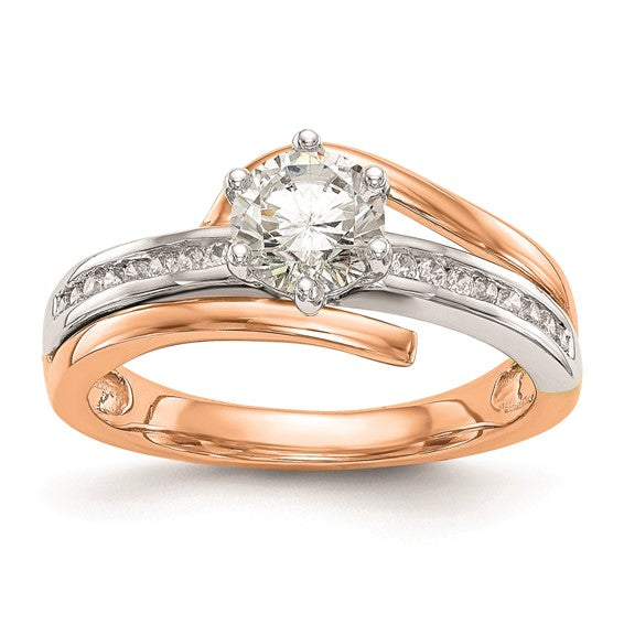 14k White and Rose Gold By-Pass Peg Set 1/6 carat Diamond Semi-mount Engagement Ring