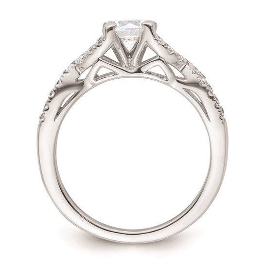 14k White Gold Criss-Cross (Holds 1/2 carat (5.2mm) Round Center) 1/3 carat Diamond Semi-mount Engagement Ring