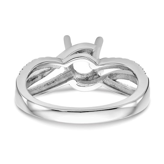 14k White Gold Diamond Round Semi-mount Criss-Cross Engagement Ring