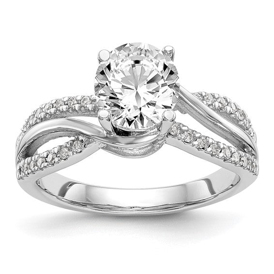 14k White Gold Diamond Round Semi-mount Criss-Cross Engagement Ring