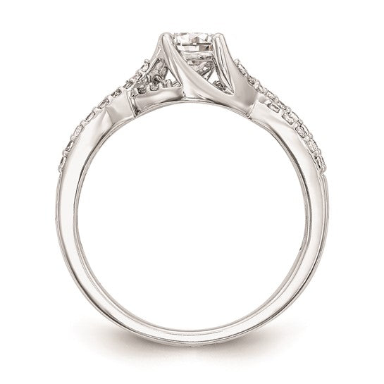 14k White Gold Criss-Cross (Holds 1/2 carat (5.2mm) Round Center) 1/4 carat Diamond Semi-mount Engagement Ring