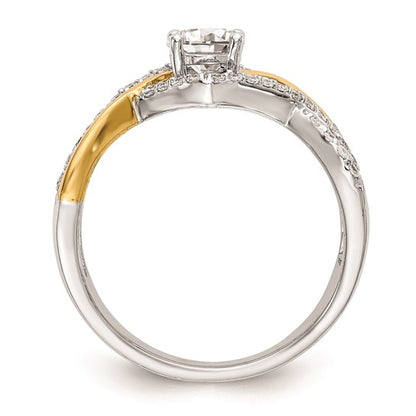 14k Two-tone Criss-Cross (Holds 1/2 carat (5.2mm) Round Center) 1/3 carat Diamond Semi-mount Engagement Ring