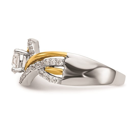 14k Two-tone Criss-Cross (Holds 1/2 carat (5.2mm) Round Center) 1/3 carat Diamond Semi-mount Engagement Ring