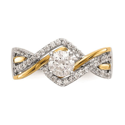 14k Two-tone Criss-Cross (Holds 1/2 carat (5.2mm) Round Center) 1/3 carat Diamond Semi-mount Engagement Ring