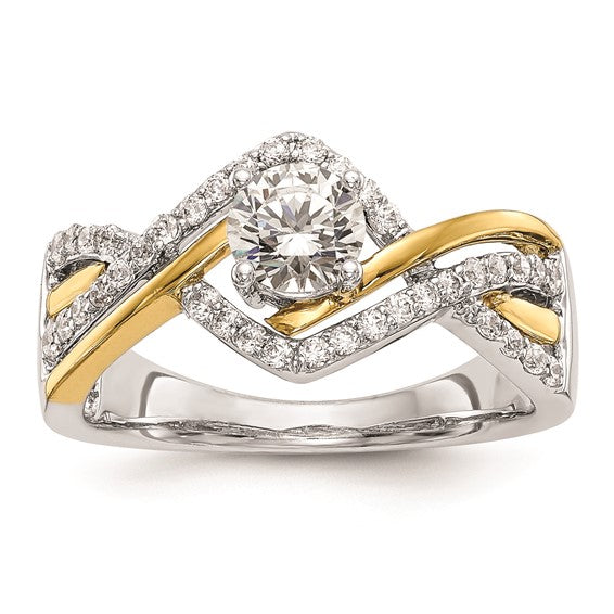 14k Two-tone Criss-Cross (Holds 1/2 carat (5.2mm) Round Center) 1/3 carat Diamond Semi-mount Engagement Ring