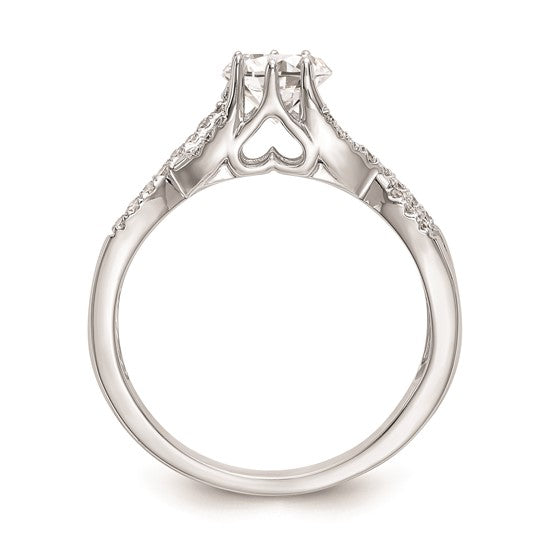 14k White Gold Criss-Cross (Holds 1/3 carat (4.1mm) Round Center) 1/6 carat Diamond Semi-mount Engagement Ring