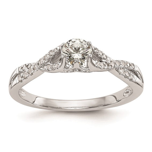 14k White Gold Criss-Cross (Holds 1/3 carat (4.1mm) Round Center) 1/6 carat Diamond Semi-mount Engagement Ring