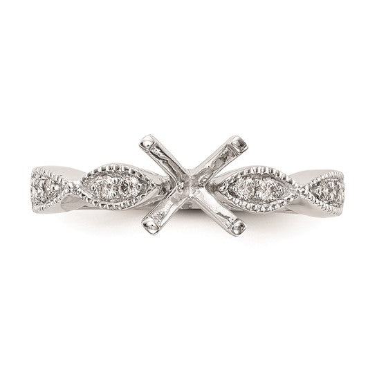 14k White Gold Criss-Cross (Holds 1 carat (6.5mm) Round Center) 1/6 carat Diamond Semi-mount Engagement Ring
