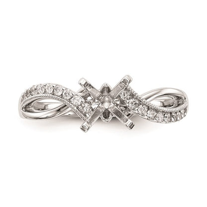 14k White Gold Criss-Cross Peg Set 1/6 carat Diamond Semi-mount Engagement Ring