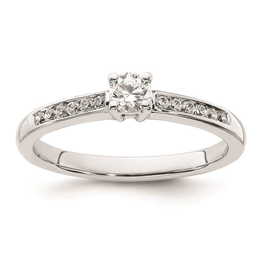 14K White Gold (Holds 1/5 carat (3.8mm) Round Center) 1/8 carat Channel-set Diamond Semi-Mount Engagement Ring