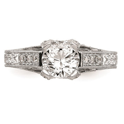 14K White Gold (Holds 1 carat (6.5mm) Round Center) 1/3 carat Diamond Semi-Mount Engagement Ring