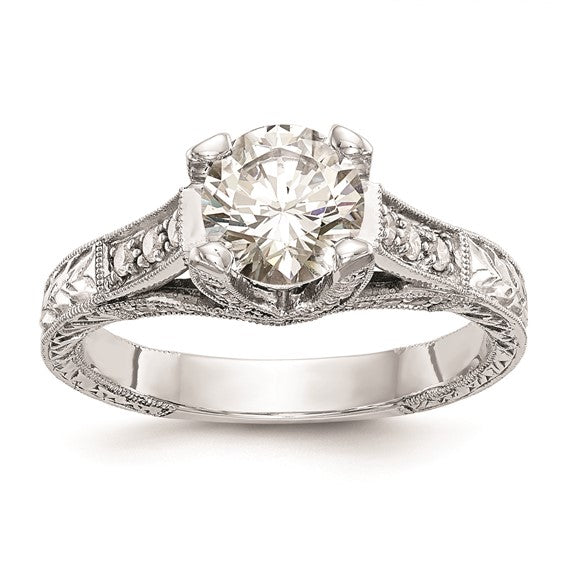 14K White Gold (Holds 1 carat (6.5mm) Round Center) 1/3 carat Diamond Semi-Mount Engagement Ring