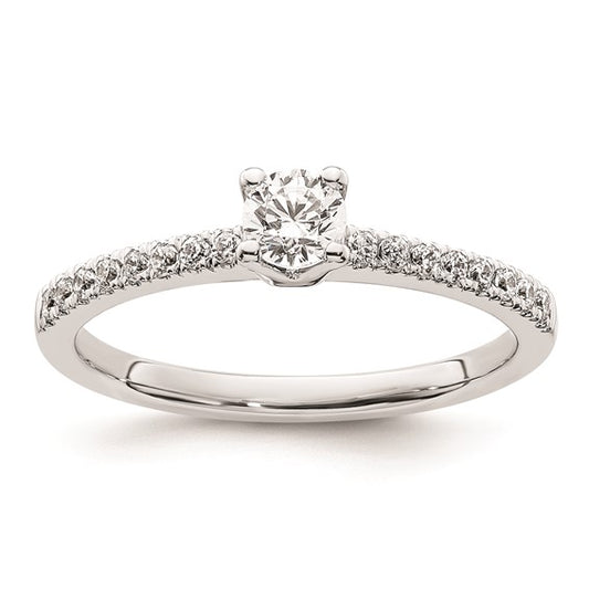 14k White Gold (Holds 1/4 carat (4.00mm) Round Center) 1/6 carat Diamond Semi-mount Engagement Ring