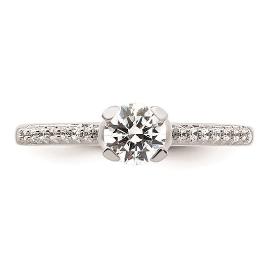 14k White Gold (Holds 1/2 carat (5.00mm) Round Center) 1/15 carat Diamond Semi-Mount Engagement Ring