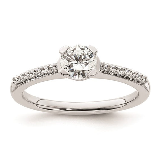 14k White Gold (Holds 1/2 carat (5.00mm) Round Center) 1/15 carat Diamond Semi-Mount Engagement Ring