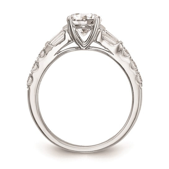 14K White Gold (Holds 1 carat (6.5mm) Round Center) 5/8 carat Round/Baguette Diamond Semi-Mount Engagement Ring