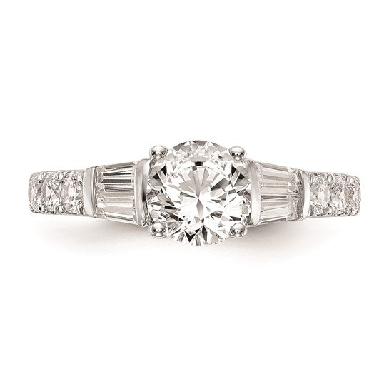 14K White Gold (Holds 1 carat (6.5mm) Round Center) 5/8 carat Round/Baguette Diamond Semi-Mount Engagement Ring