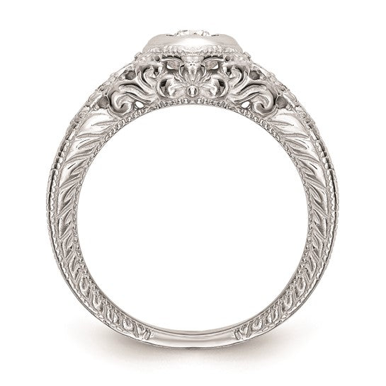 14K White Gold Floral (Holds 1/4 carat (4.00mm) Round Center Bezel) 1/4 carat Diamond Semi-Mount Engagement Ring