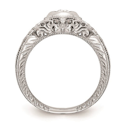 14K White Gold Floral (Holds 1/4 carat (4.00mm) Round Center Bezel) 1/4 carat Diamond Semi-Mount Engagement Ring