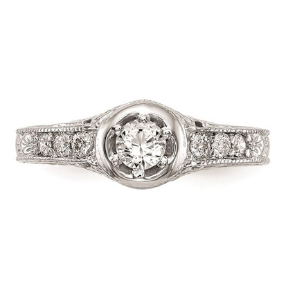 14K White Gold Floral (Holds 1/4 carat (4.00mm) Round Center Bezel) 1/4 carat Diamond Semi-Mount Engagement Ring