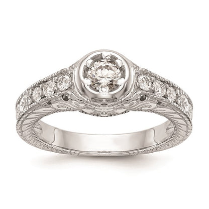 14K White Gold Floral (Holds 1/4 carat (4.00mm) Round Center Bezel) 1/4 carat Diamond Semi-Mount Engagement Ring