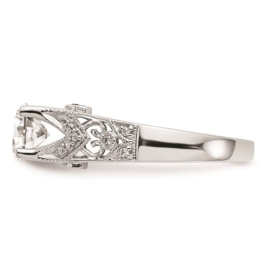 14K White Gold (Holds 1 carat (6.5mm) Round Center) 1/8 carat Diamond Semi-Mount Engagement Ring