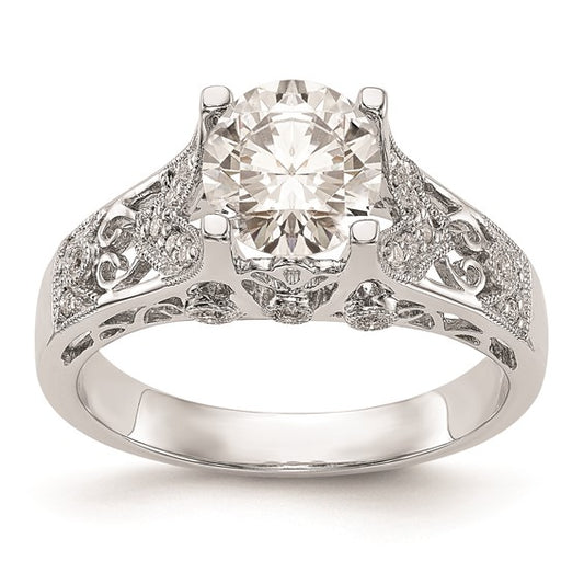 14K White Gold (Holds 1 carat (6.5mm) Round Center) 1/8 carat Diamond Semi-Mount Engagement Ring