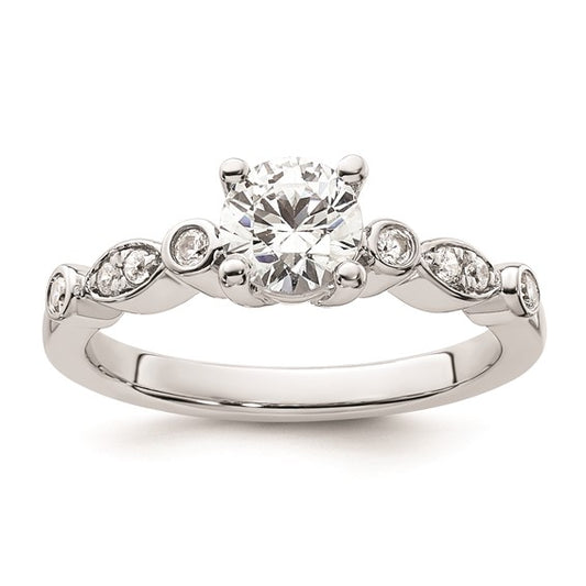 14K White Gold (Holds 3/4 carat (5.8mm) Round Center) 1/8 carat Diamond Semi-Mount Engagement Ring