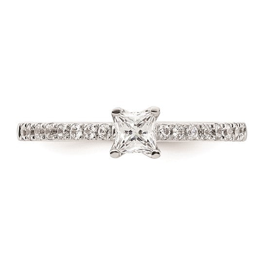 14K White Gold (Holds 1/4 carat (3.5mm) Princess Center) 1/6 carat Diamond Semi-Mount Engagement Ring