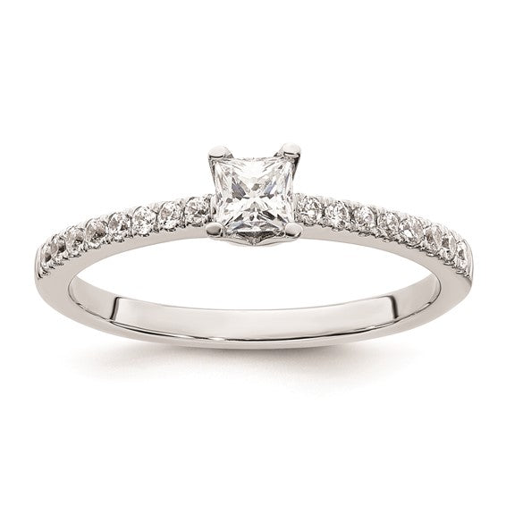14K White Gold (Holds 1/4 carat (3.5mm) Princess Center) 1/6 carat Diamond Semi-Mount Engagement Ring