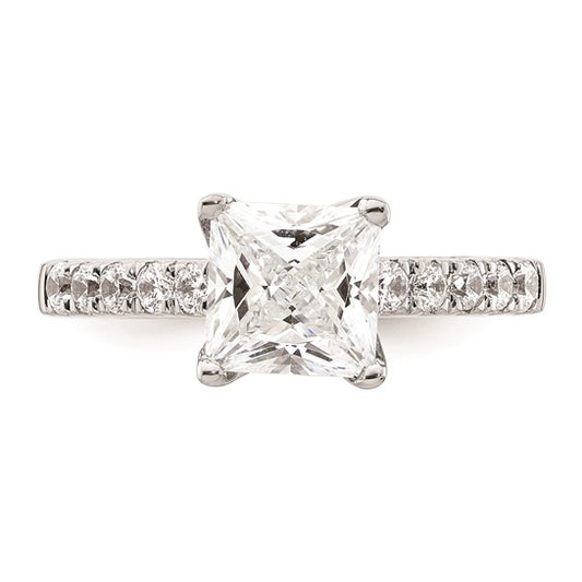 14K White Gold (Holds 2 carat (7.00mm) Princess Center) 3/8 carat Diamond Semi-Mount Engagement Ring