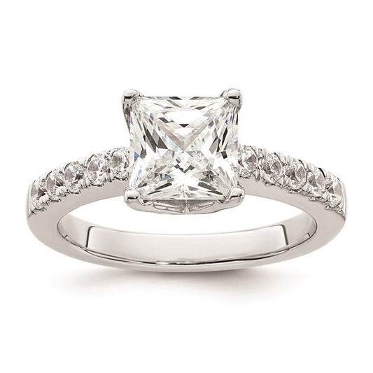 14K White Gold (Holds 2 carat (7.00mm) Princess Center) 3/8 carat Diamond Semi-Mount Engagement Ring