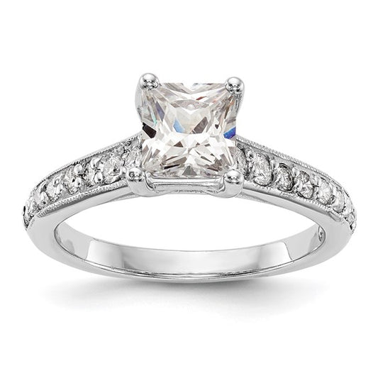 14K White Gold (Holds 1 carat (5.5mm) Princess Center) 1/3 carat Diamond Semi-Mount Engagement Ring