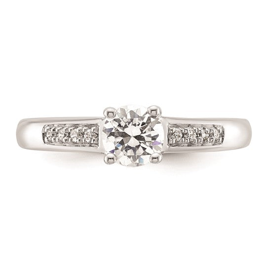 14K White Gold (Holds 1/2 carat (5.2mm) Round Center) 1/20 carat Diamond Semi-Mount Engagement Ring