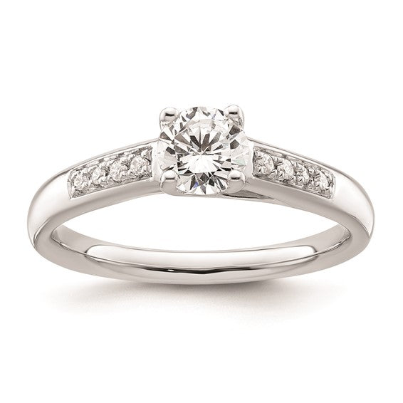 14K White Gold (Holds 1/2 carat (5.2mm) Round Center) 1/20 carat Diamond Semi-Mount Engagement Ring