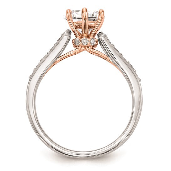 14K White Gold and Rose Gold (Holds 1 carat (6.5mm) Round Center) 1/3 carat Diamond Semi-Mount Engagement Ring