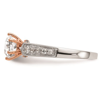 14K White Gold and Rose Gold (Holds 1 carat (6.5mm) Round Center) 1/3 carat Diamond Semi-Mount Engagement Ring